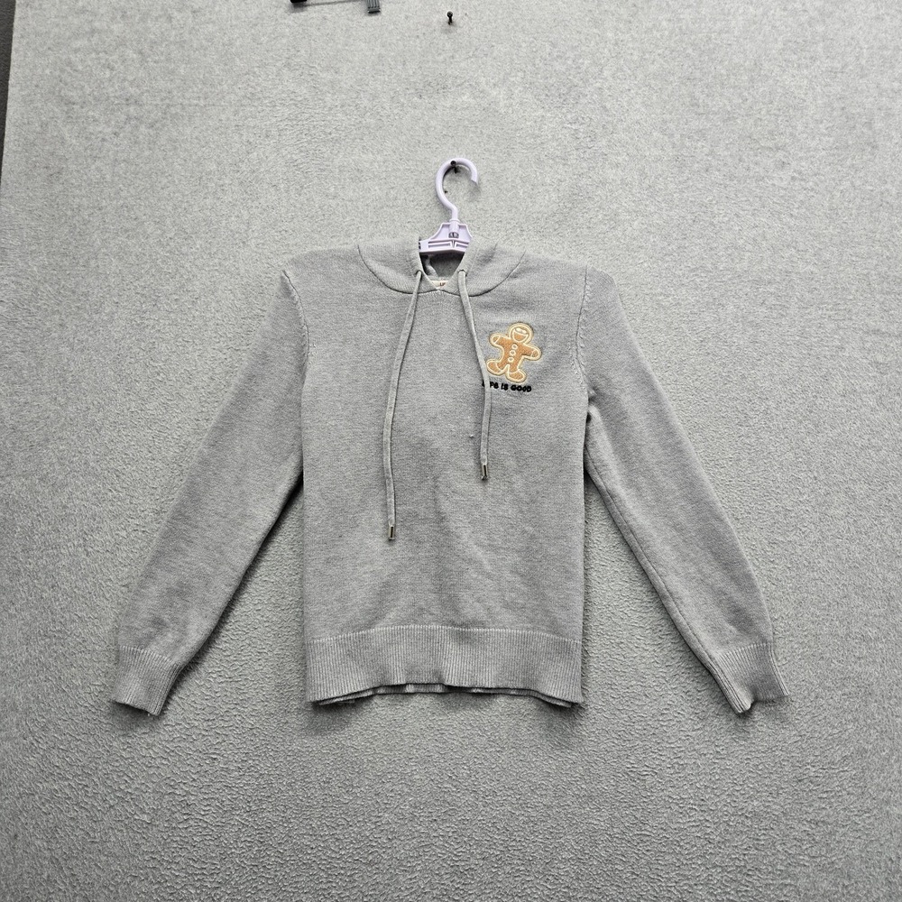 Life Is Good Women Hoodie S Gray Nylon Rayon Embroidered Gingerbread Man